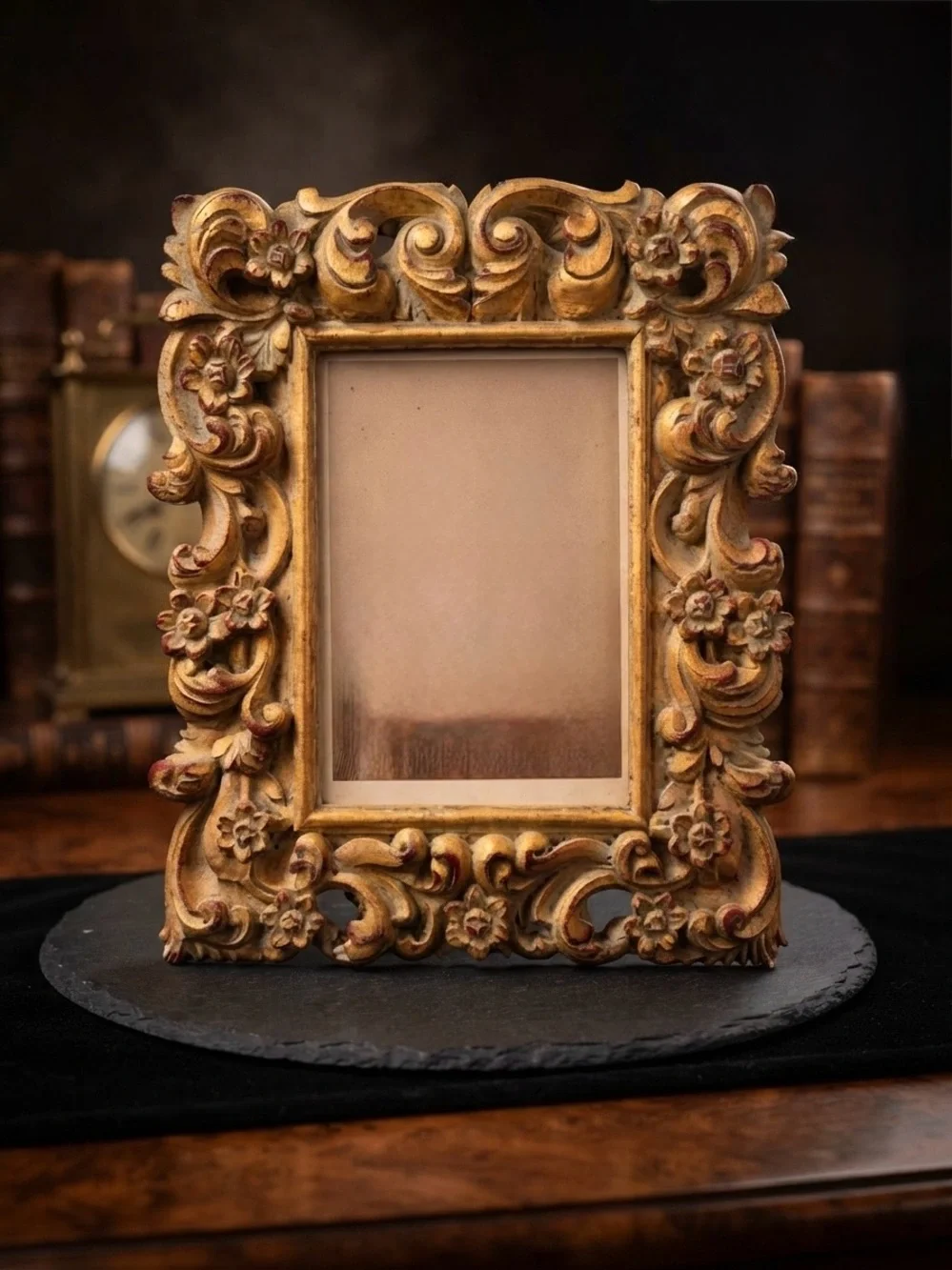 Gilded Gold Floral Carved Tabletop Picture Frame 5x7 Vintage Style